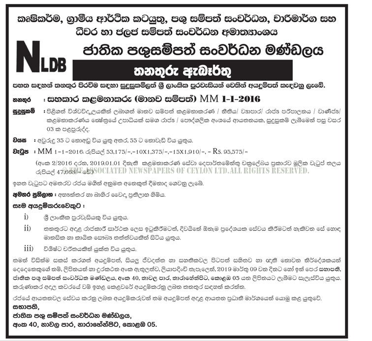 Assistant Manager (HR) - National Livestock Development Board